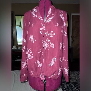 NWT Burgundy Floral Button Down